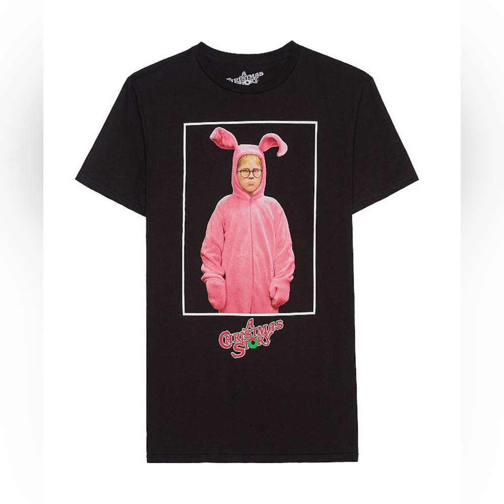 A Christmas Story Ralphie Pink Bunny Suit Graphic T-Shirt – Black – Size L